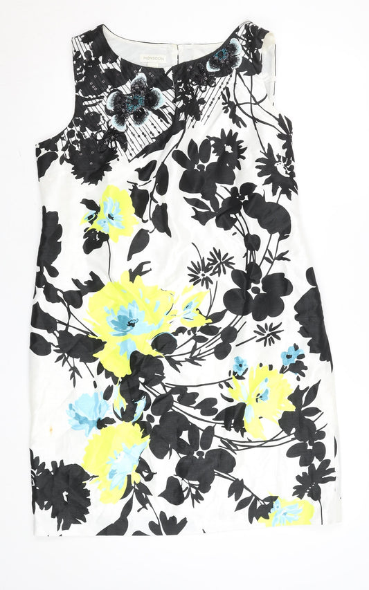Monsoon Womens Multicoloured Beaded Floral Sleeveless Shift Dress Size 16