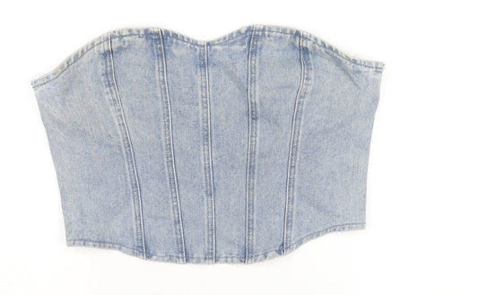 PrettyLittleThing Women's Blue Denim Strapless Cropped Top Size 10