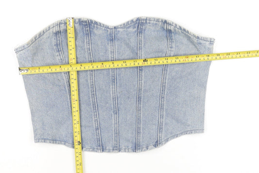 PrettyLittleThing Women's Blue Denim Strapless Cropped Top Size 10