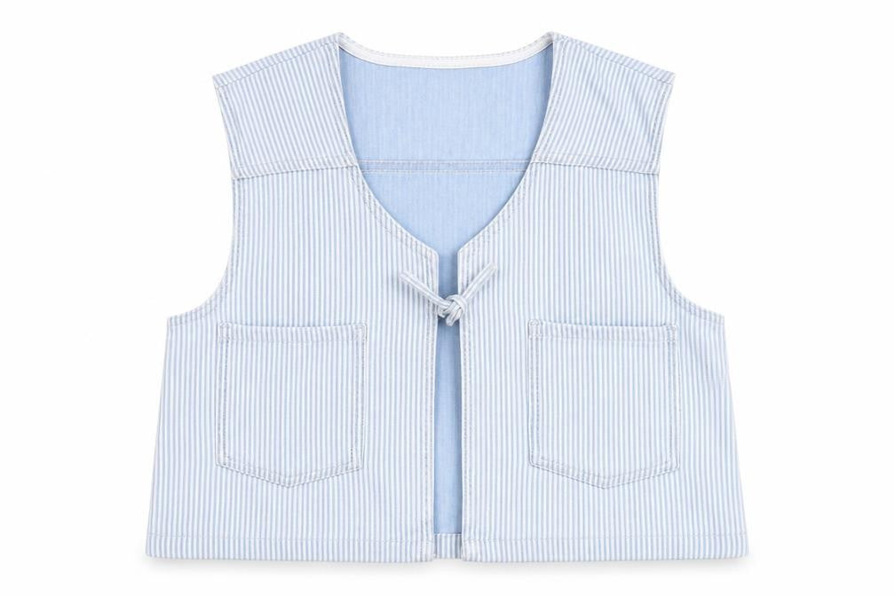 Marks and Spencer Girls Blue Striped Cotton Waistcoat 15-16 Years