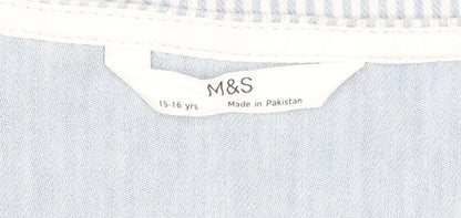 Marks and Spencer Girls Blue Striped Cotton Waistcoat 15-16 Years