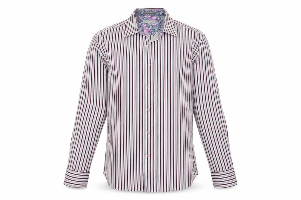Ted Baker Men's Purple Striped Long Sleeve Button-Up Shirt M