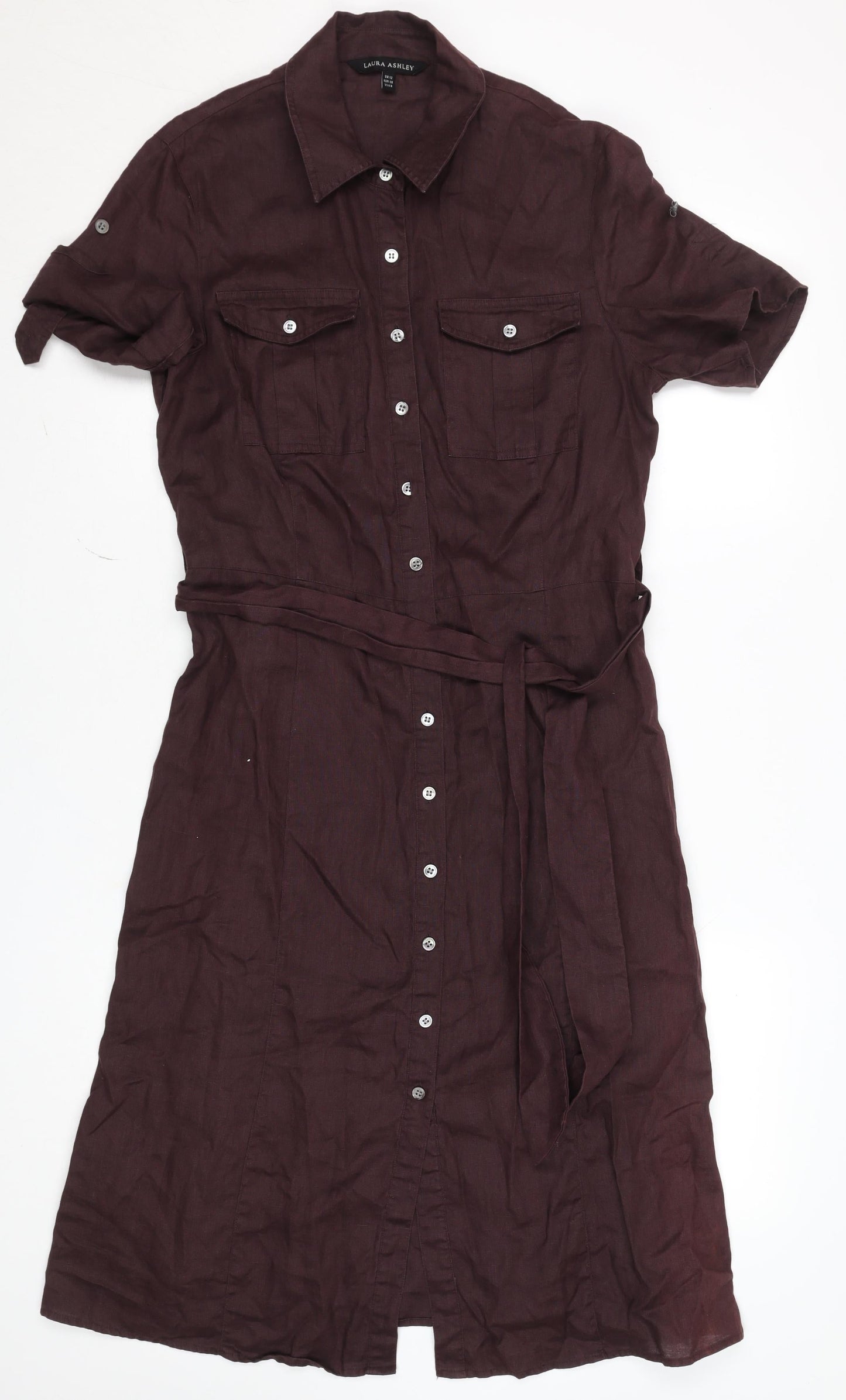 Laura Ashley Women's Brown Linen Shirt Dress Size 12