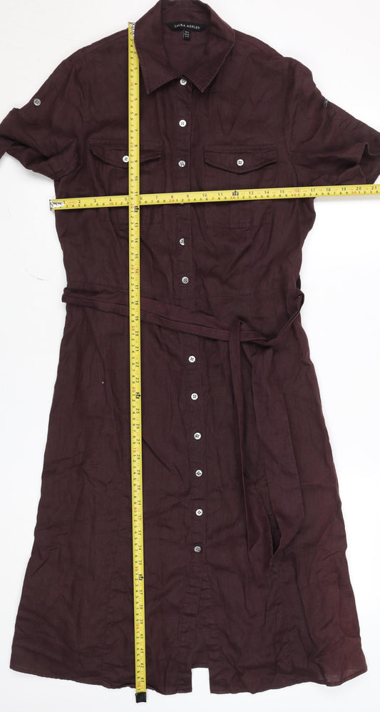 Laura Ashley Women's Brown Linen Shirt Dress Size 12