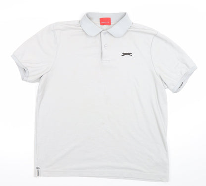 Slazenger Men's Grey Regular Fit Cotton Blend Polo Shirt L