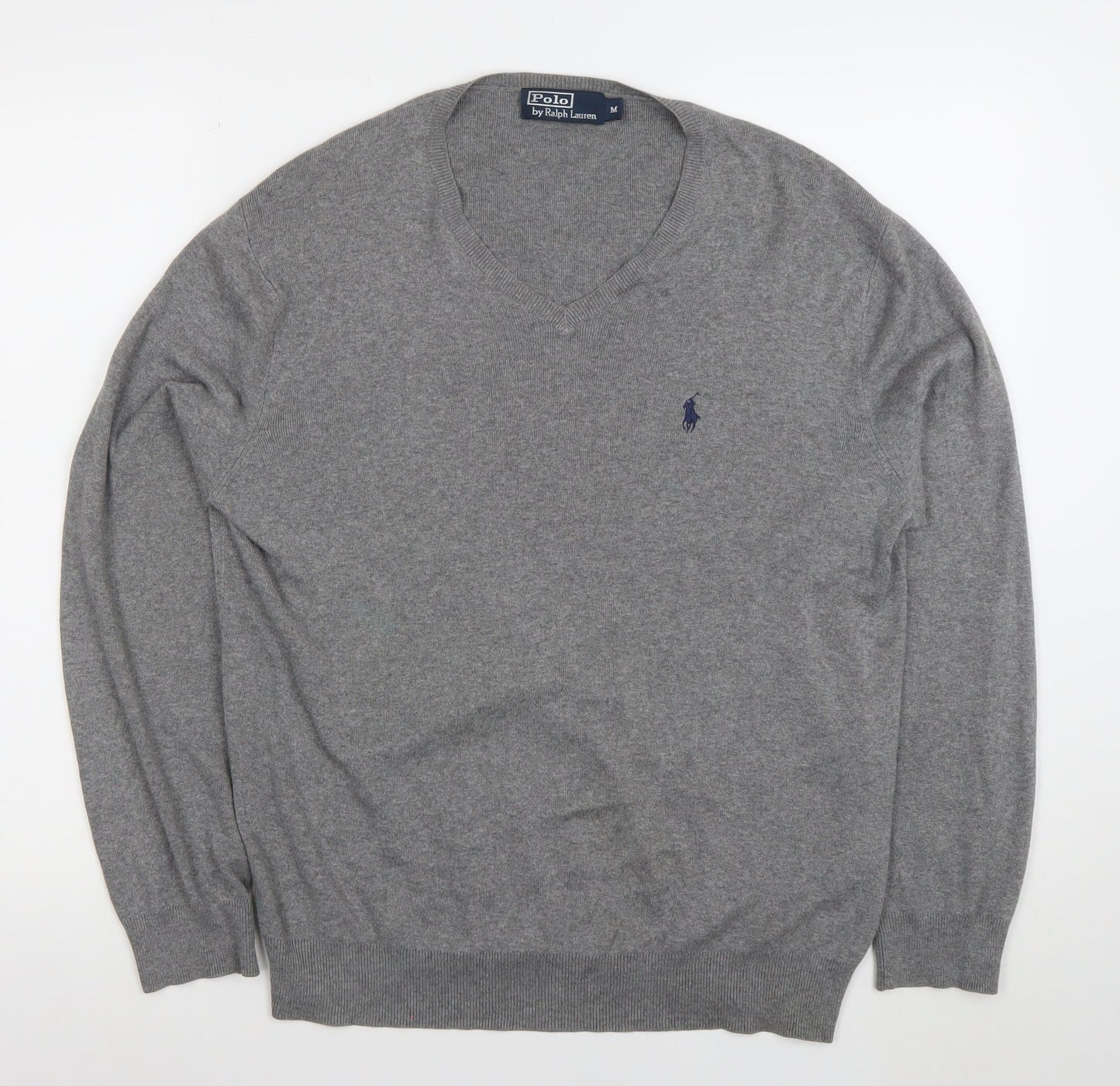 Polo Ralph Lauren Men's Grey Cotton V-Neck Jumper M