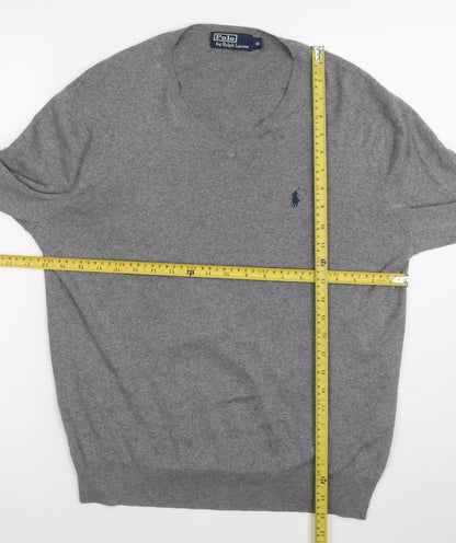 Polo Ralph Lauren Men's Grey Cotton V-Neck Jumper M