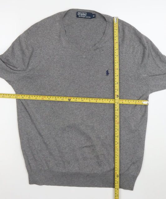 Polo Ralph Lauren Men's Grey Cotton V-Neck Jumper M