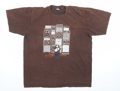 M-U Mens Brown Technics Graphic Short Sleeve Cotton T-Shirt L