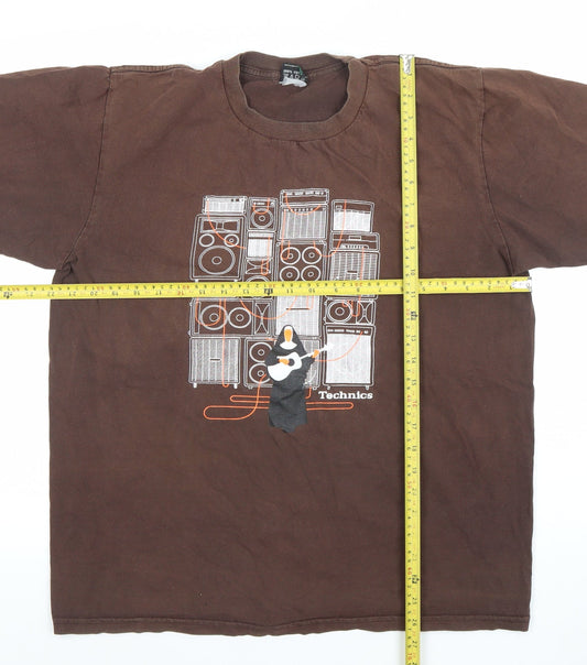 M-U Mens Brown Technics Graphic Short Sleeve Cotton T-Shirt L