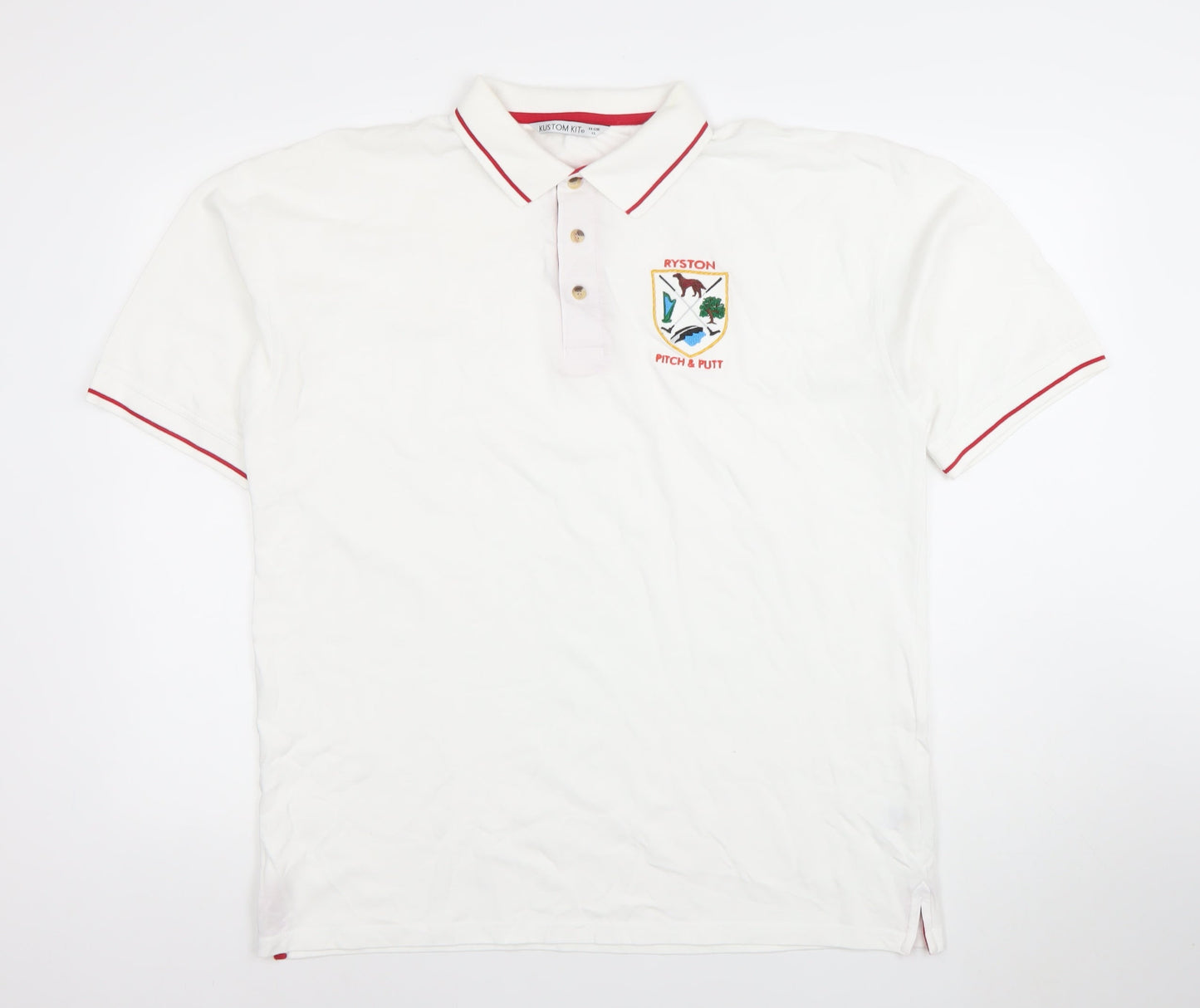 Kustom Kit Men’s White XL Polo Shirt Ryston Pitch & Putt Embroidered Golf Top