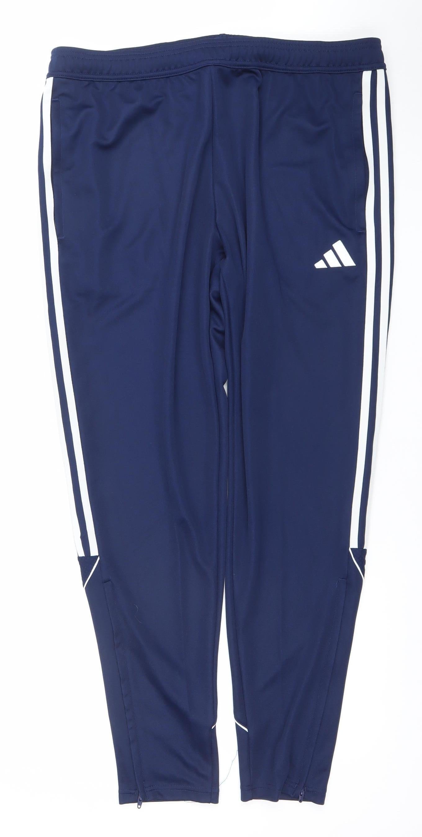 Adidas Men Navy Blue XL Regular Fit Track Pants with Side Stripes