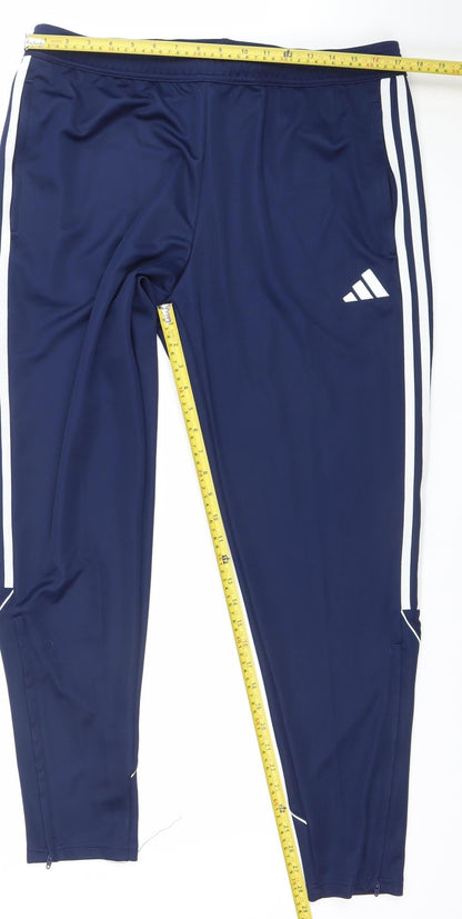 Adidas Men Navy Blue XL Regular Fit Track Pants with Side Stripes