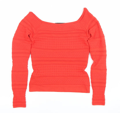 Karen Millen Women's Red Slim Fit Boat Neck Long Sleeve Jumper Size S