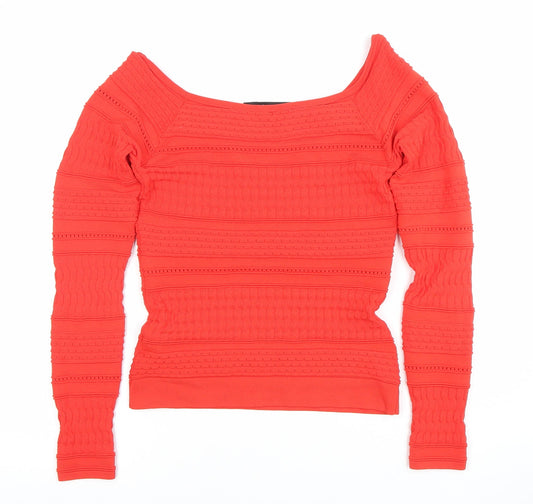 Karen Millen Women's Red Slim Fit Boat Neck Long Sleeve Jumper Size S