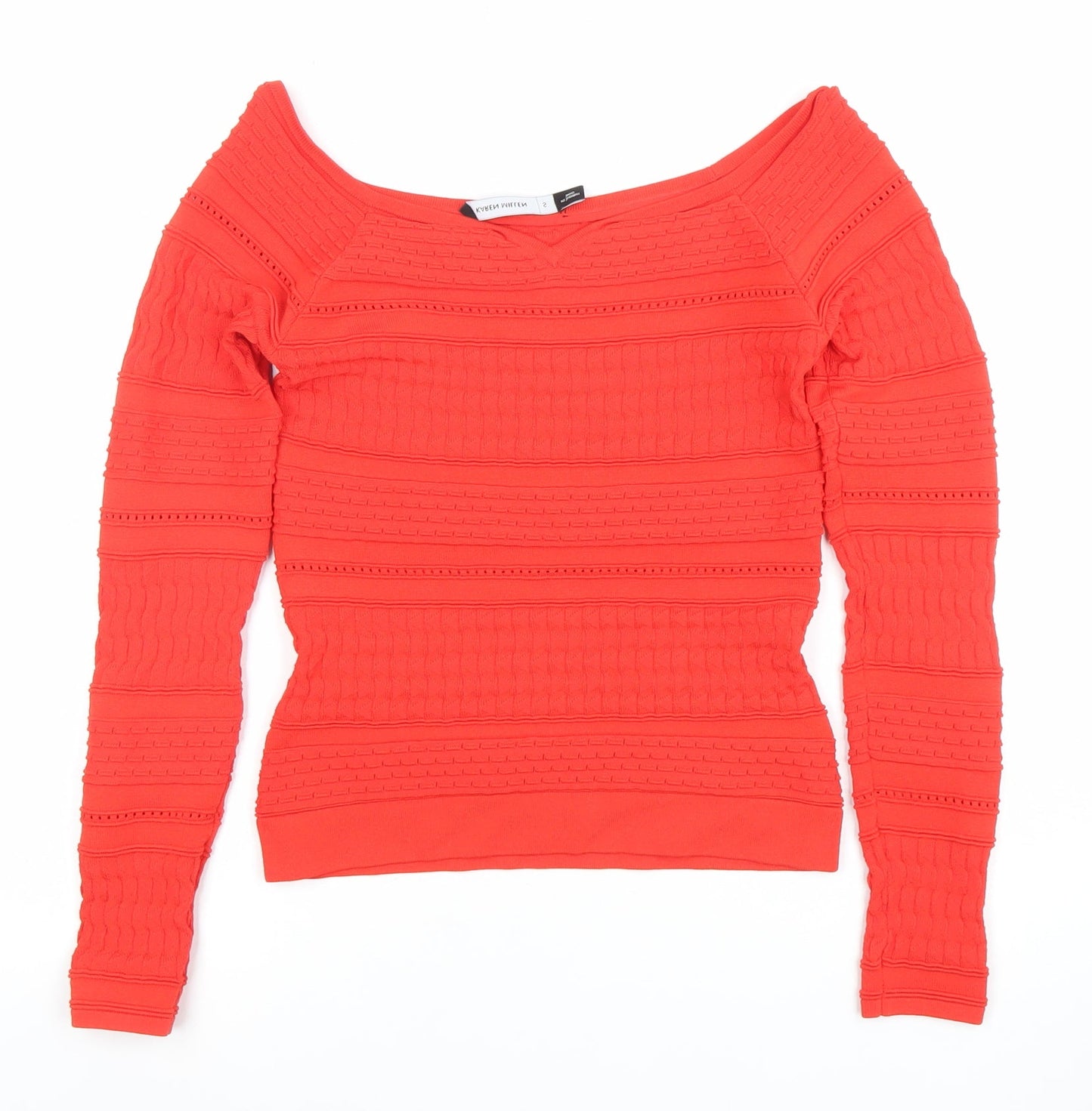 Karen Millen Women's Red Slim Fit Boat Neck Long Sleeve Jumper Size S