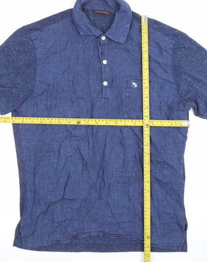 Adolfo Dominguez Men's Blue Linen Cotton Polo Shirt XL