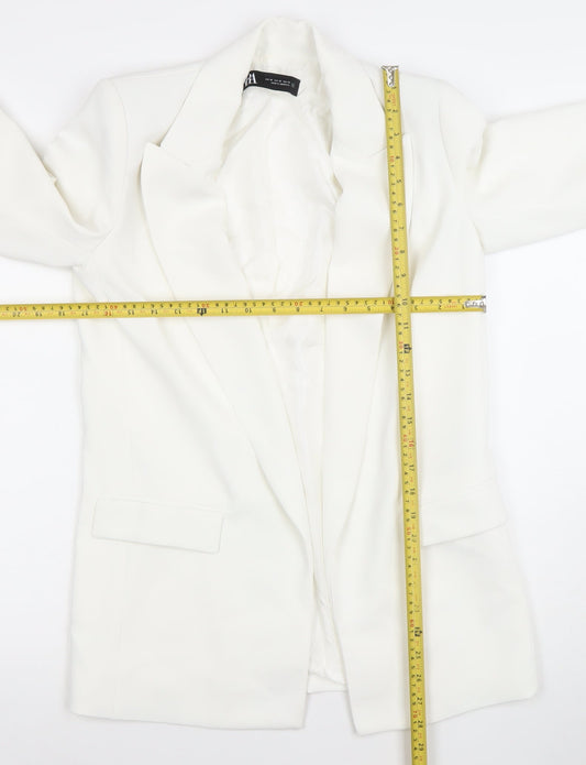 Zara Women Ivory Single-Breasted Long Blazer Jacket Size XS