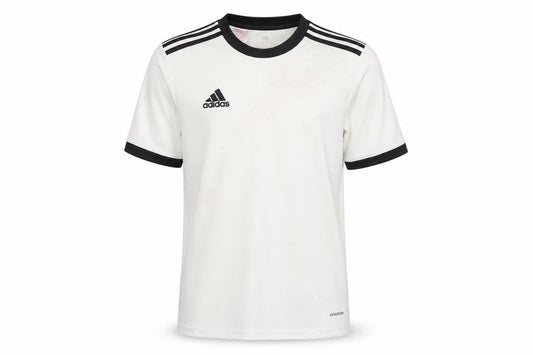 Front view of Adidas boys’ white short sleeve aeroready football training t-shirt 13-14 years