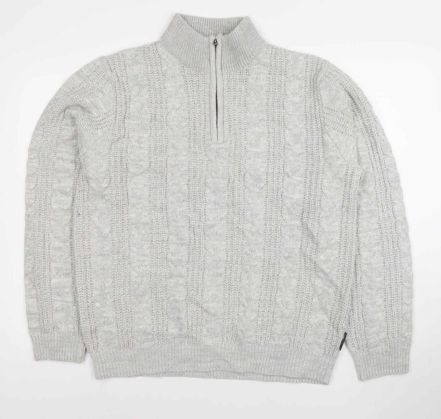 French Connection Men's Grey XL Cable-Knit 1/4 Zip Jumper