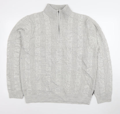 French Connection Men's Grey XL Cable-Knit 1/4 Zip Jumper