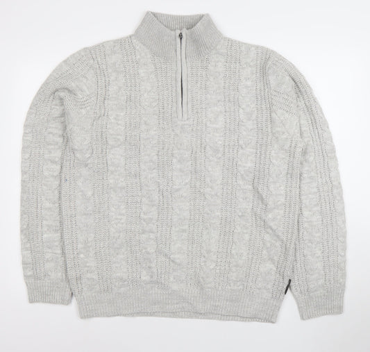 French Connection Men's Grey XL Cable-Knit 1/4 Zip Jumper
