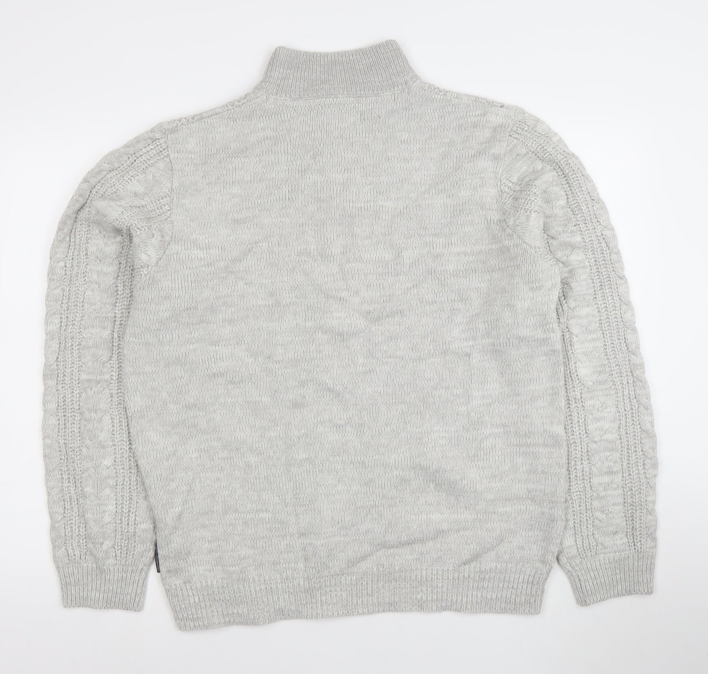 French Connection Men's Grey XL Cable-Knit 1/4 Zip Jumper