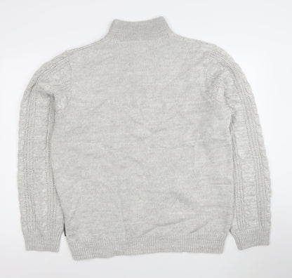 French Connection Men's Grey XL Cable-Knit 1/4 Zip Jumper