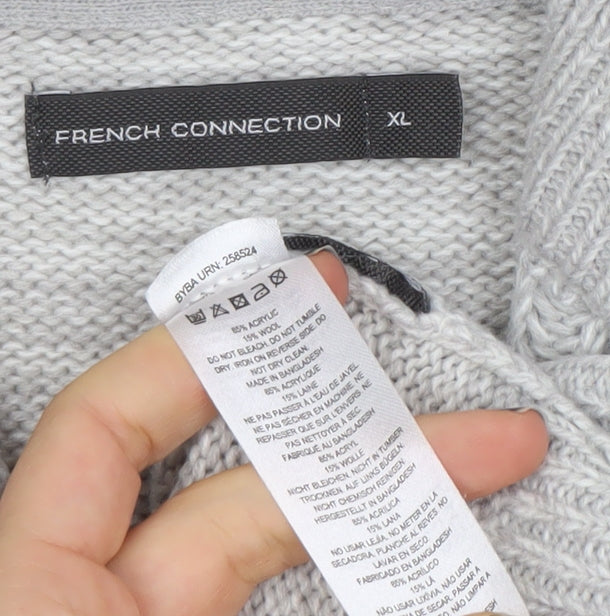 French Connection Men's Grey XL Cable-Knit 1/4 Zip Jumper