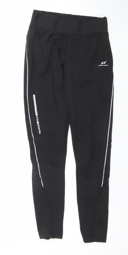 Womens UK Size XS PRO TOUCH Slim Fit Track Pants Black Trousers
