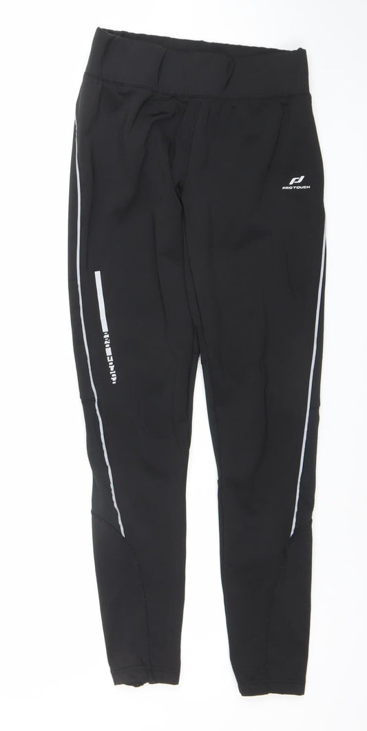 Womens UK Size XS PRO TOUCH Slim Fit Track Pants Black Trousers