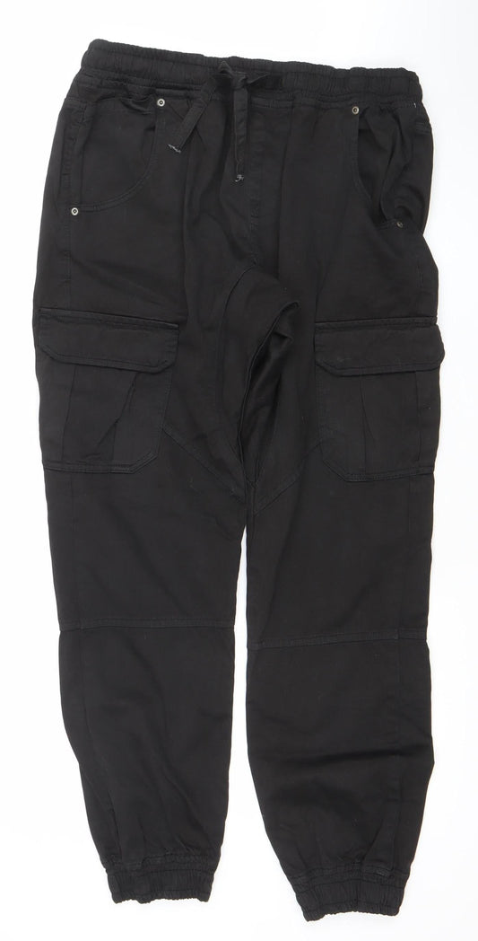 Womens UK Size XL Another Influence Relaxed Fit Cargo Black Trousers