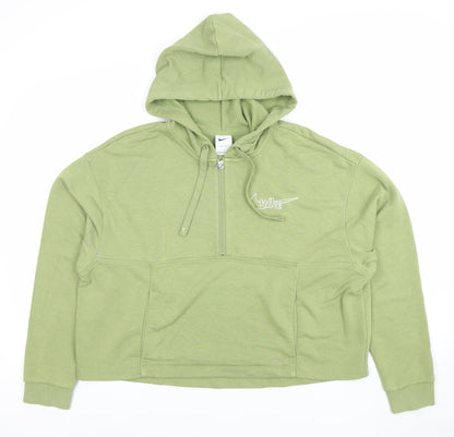 Nike Women Green Dri-Fit 1/2 Zip Hoodie L Cotton Blend