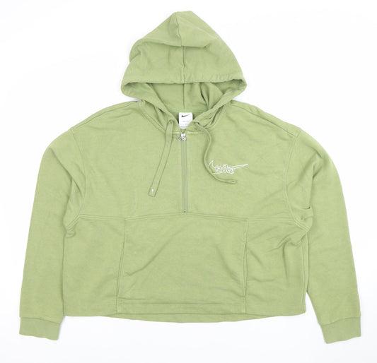 Nike Women Green Dri-Fit 1/2 Zip Hoodie L Cotton Blend
