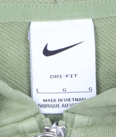 Nike Women Green Dri-Fit 1/2 Zip Hoodie L Cotton Blend