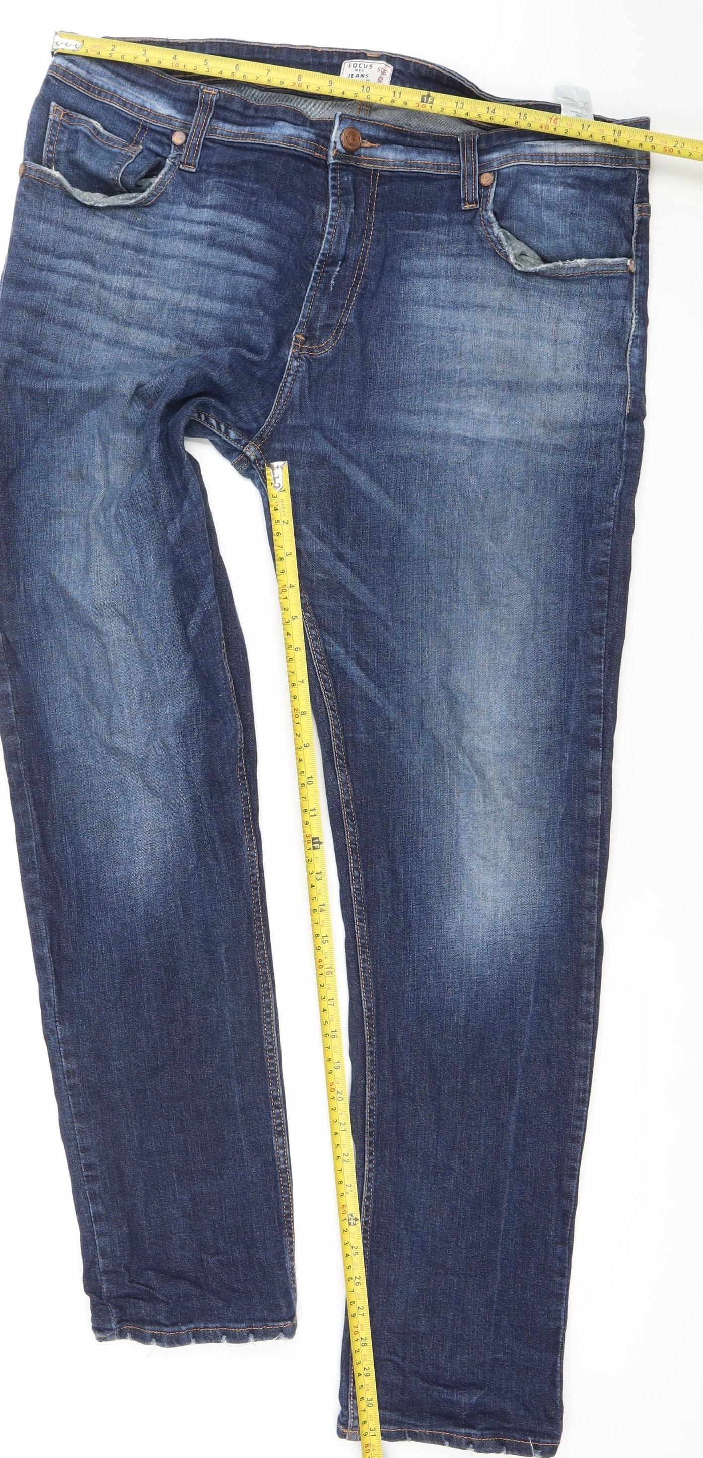 Focus Men Blue Denim Straight Fit Jeans Size 42 Regular