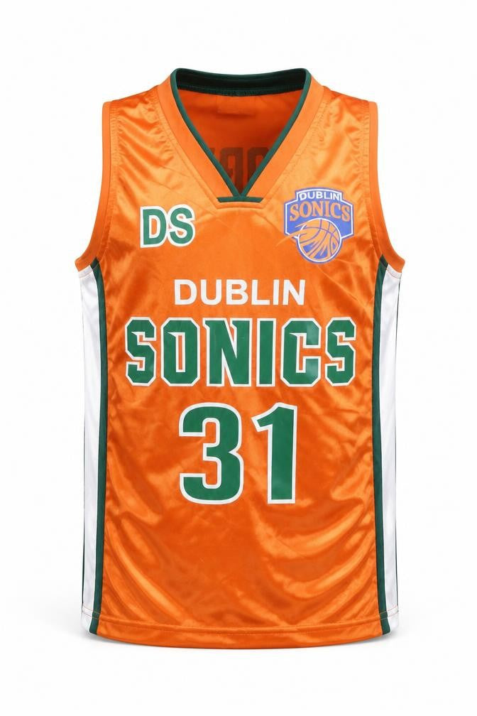 Front view of Speed boys’ orange dublin sonics basketball tank jersey top m