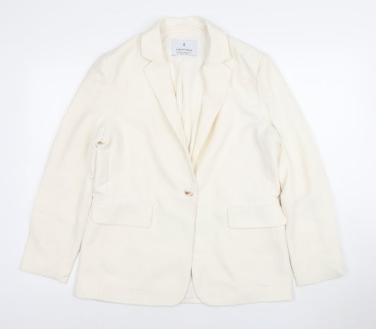 Stradivarius Women Ivory XS Tailored One-Button Blazer