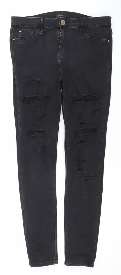 River Island Womens Black Distressed Skinny Jeans Size 14