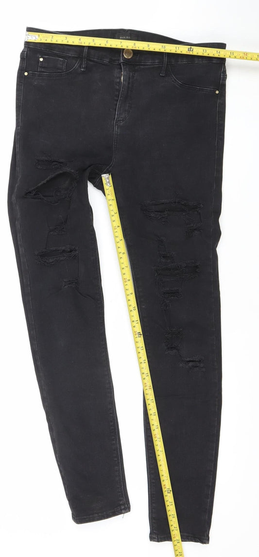 River Island Womens Black Distressed Skinny Jeans Size 14