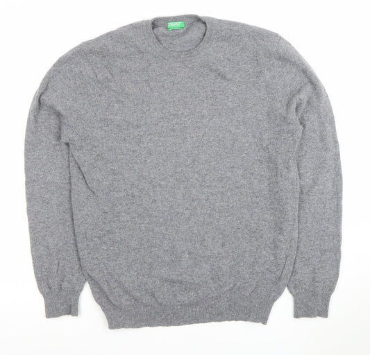 United Colors of Benetton Men's Grey Wool Crew Neck Jumper S