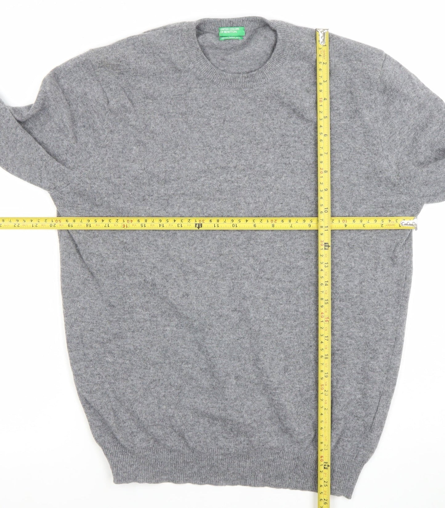 United Colors of Benetton Men's Grey Wool Crew Neck Jumper S