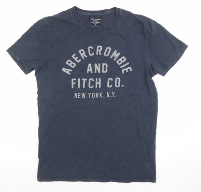 Abercrombie & Fitch Men Blue S Crew Neck Graphic Cotton T-Shirt