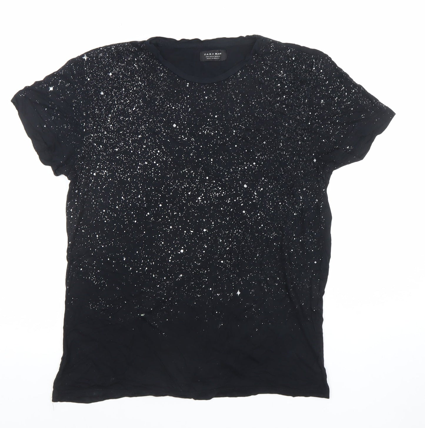 Zara Man Black Cosmic Print Cotton Short Sleeve Men's T-Shirt Size S