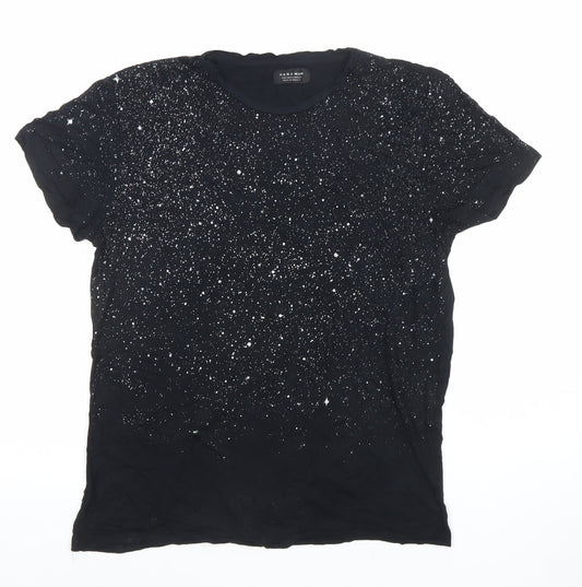 Zara Man Black Cosmic Print Cotton Short Sleeve Men's T-Shirt Size S