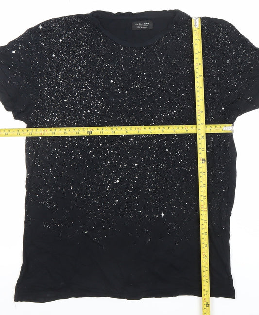 Zara Man Black Cosmic Print Cotton Short Sleeve Men's T-Shirt Size S