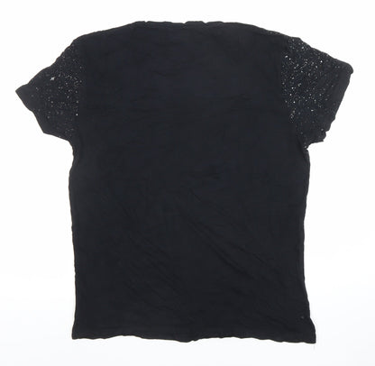 Zara Man Black Cosmic Print Cotton Short Sleeve Men's T-Shirt Size S