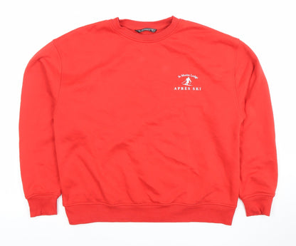 DUNNES Women Red Crew Neck Pullover Sweatshirt Size M Cotton Blend