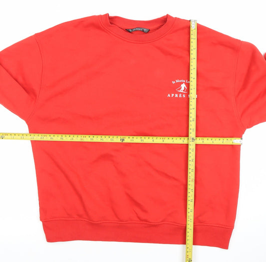 DUNNES Women Red Crew Neck Pullover Sweatshirt Size M Cotton Blend