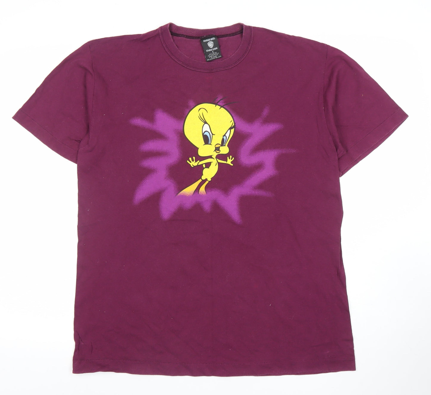 Warner Bros Studio Store Tweety Purple Graphic Men's Large Cotton T-Shirt